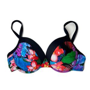 Into The Bleu Multicolored Tropical Floral Print Underwire Bikini Top Size 36D